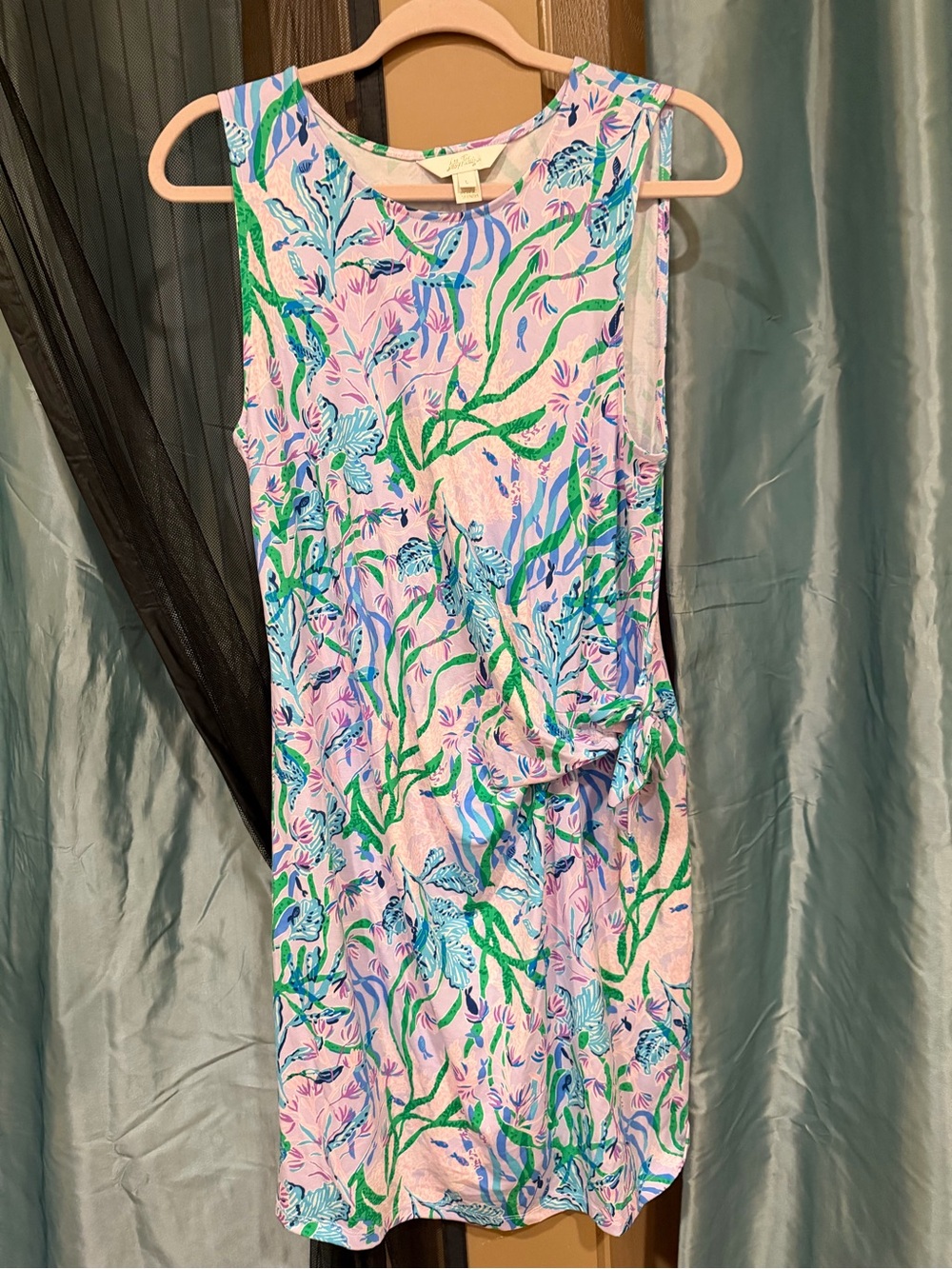 Lilly Pulitzer Lavender Floral Shift Dress with Aqua & Green Accents